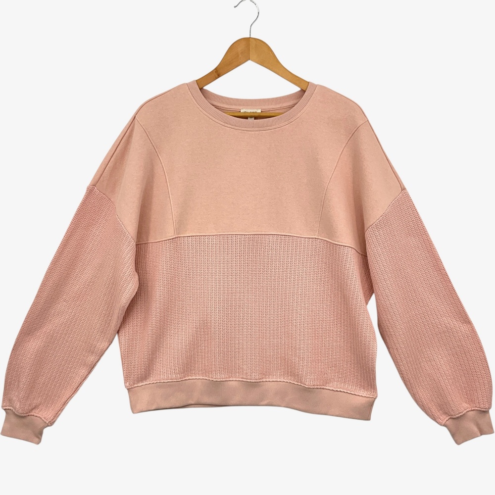NWT Pilcro Mixed Rib Sweatshirt Womens Medium Pink Anthropologie Crew Neck